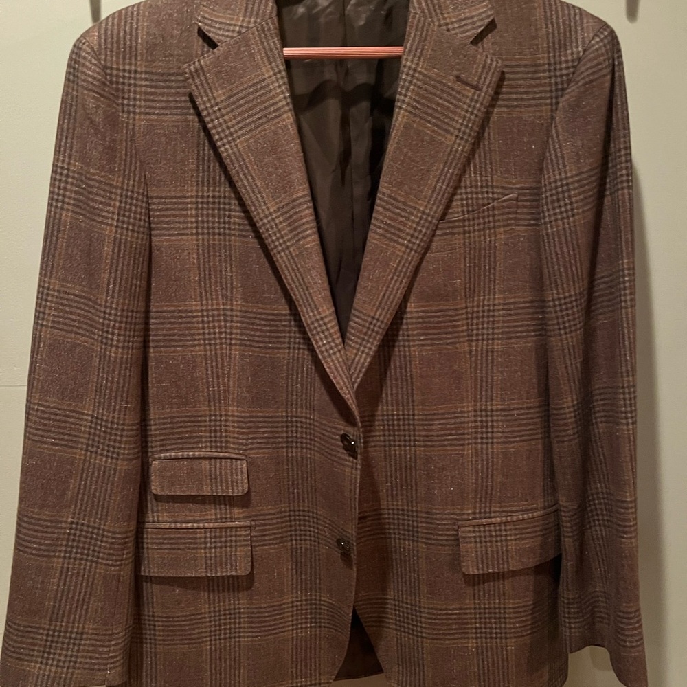 Paul Stuart Eremengildo Zegna Brown Plaid Blazer